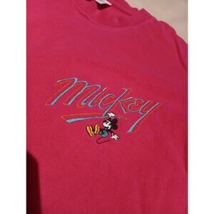 Disney Mickey & Co VTG Tee M Hot Pink Embroidery 90s Graphic Shirt USA Cotton